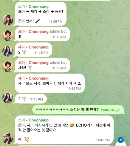 소리한테 에코가 안 와서 게임 진행 불가